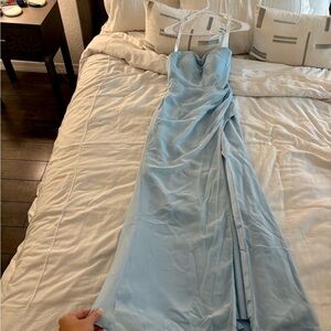 Azazie Strapless Light Blue Gown